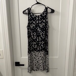 LOFT Black and White Floral Midi Dress